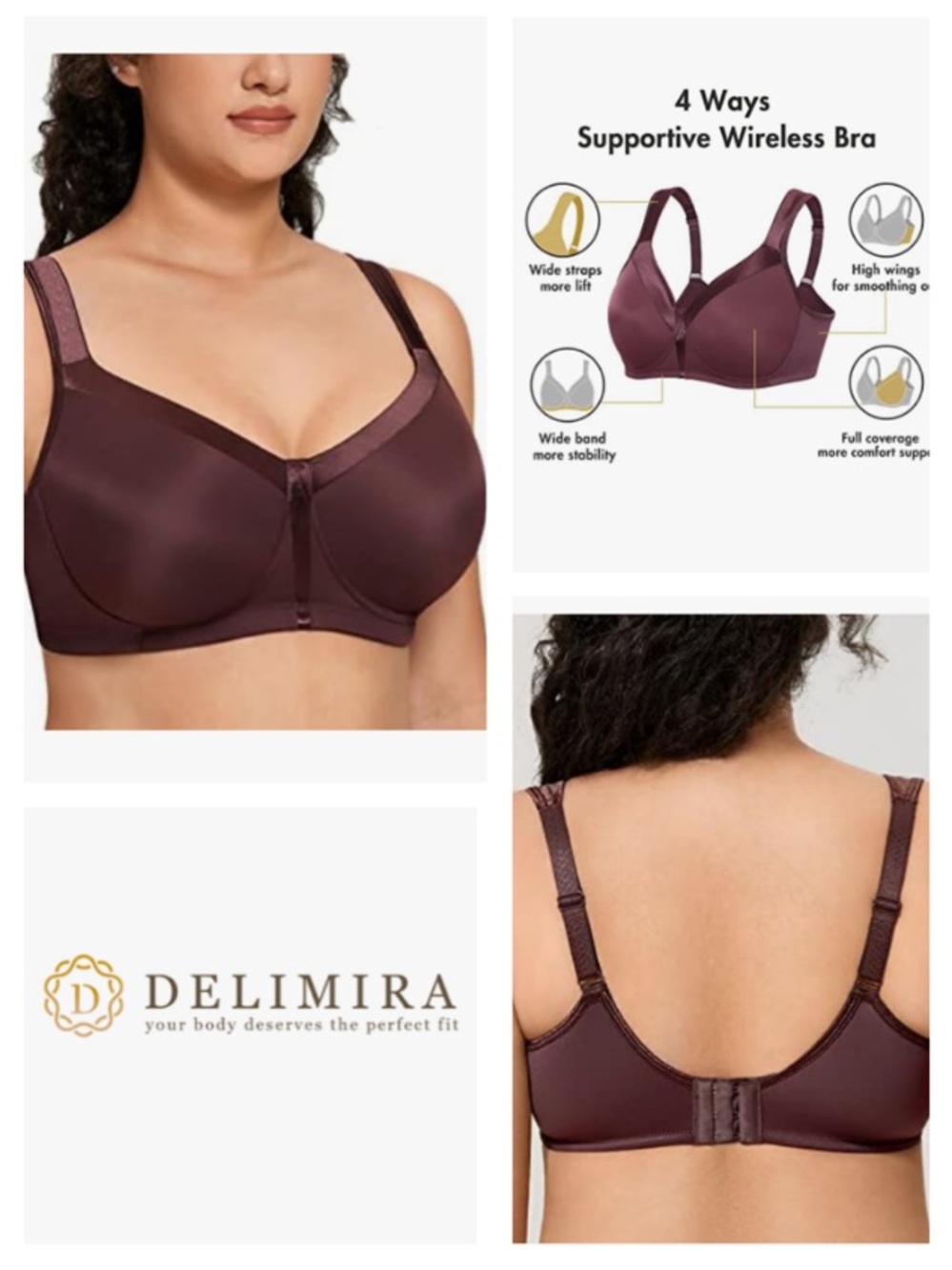 NEW!  Delimira Wireless Full Cup Plus Size Seamless Comfort Bra in ‘Marron’